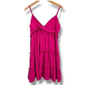 New SHE+SKY Women's Pink Tiered‎ Ruffle Cami Mini Dress Size Medium